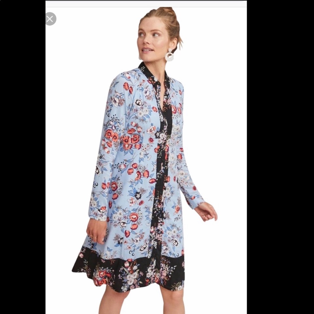Anthropologie Blue Floral Dress Size 2